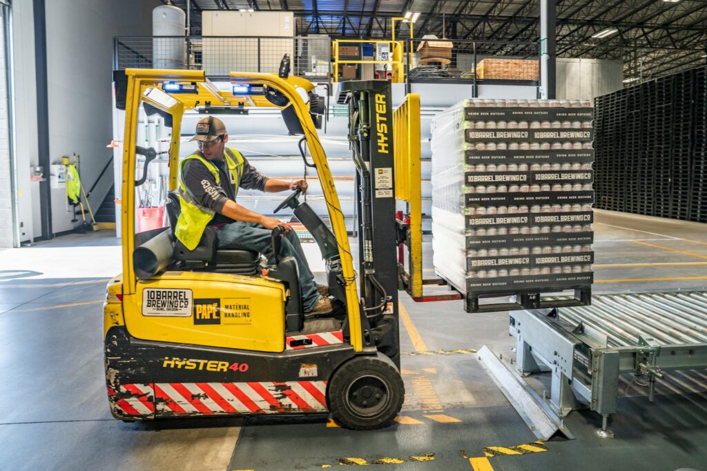 Person operating a forklift