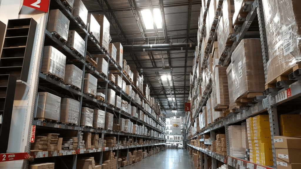 Aisle in a warehouse.